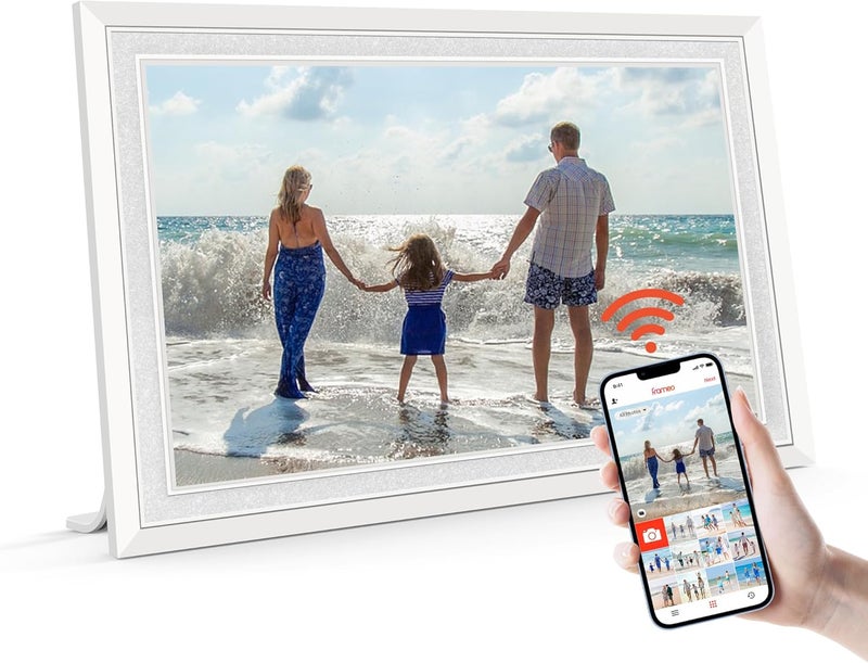 BIGASUO Frameo 10.1" Digital Picture Frame with 32GB Memory White WiFi Electronic Photo Frame 1280 x 800 IPS HD Touch Screen Auto-Rotate Slideshow Wall Mountable Share Photos/Video Remotely Anywhere - Image 1